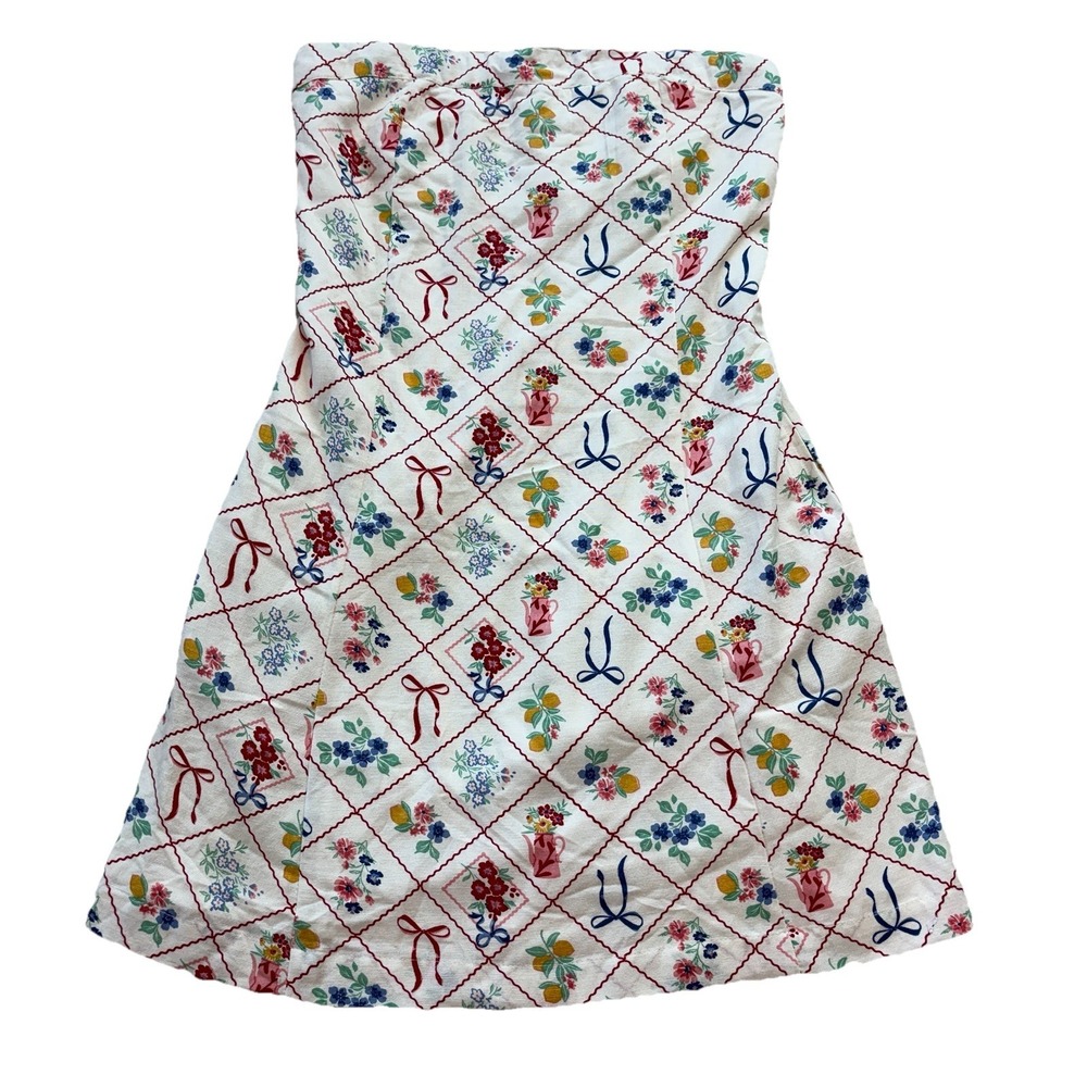 Jessica Simpson‎ Coquette Dress Bow Floral Novelty Print Smocked Medium Girly